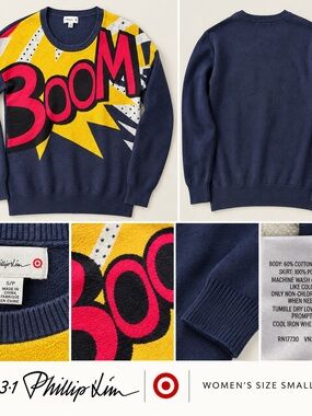 3.1 Phillip Lim Navy 'Boom' Graphic Sweater men’s size small women size large